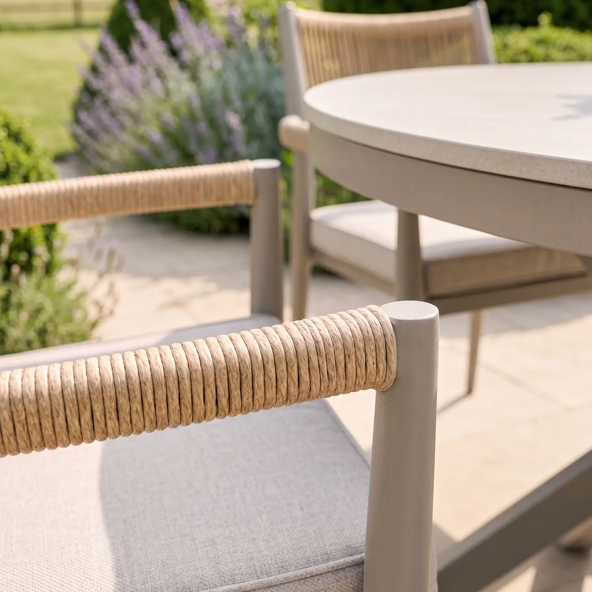 Cambridge Rattan Rope 6 Seat Round Sintered Stone Dining Set