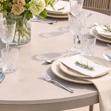 Cambridge Rattan Rope 6 Seat Round Sintered Stone Dining Set