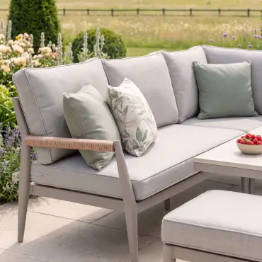 Cambridge Rattan Rope Corner Sofa Dining Set - Sintered Stone Rising Table & 2 Footstools