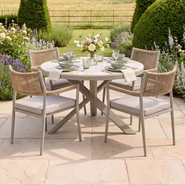 Cambridge Rattan Rope 4 Seat Round Sintered Stone Dining Set