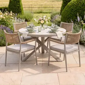 Cambridge Rattan Rope 4 Seat Round Sintered Stone Dining Set