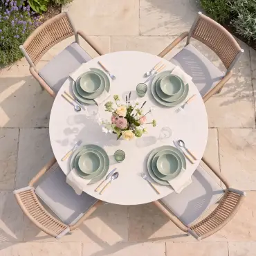 Cambridge Rattan Rope 4 Seat Round Sintered Stone Dining Set