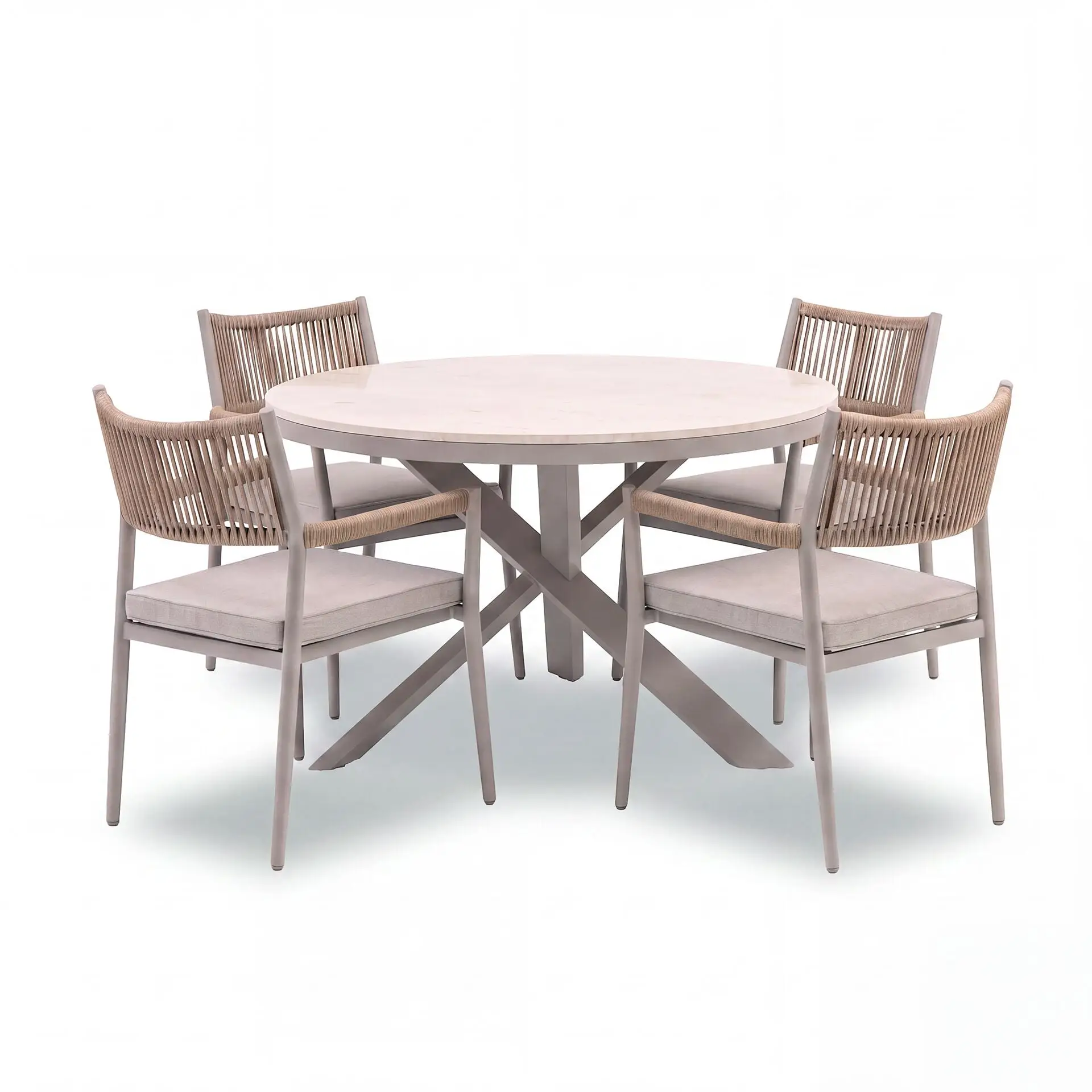 Cambridge Rattan Rope 4 Seat Round Sintered Stone Dining Set