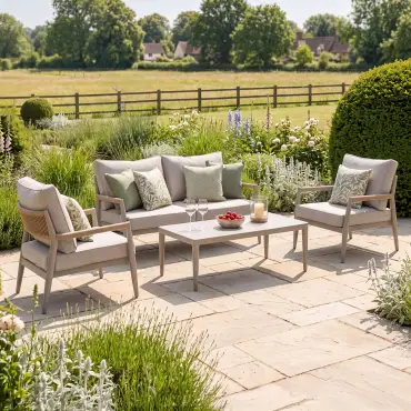 Cambridge Rattan Rope 2 Seat Sofa Set - 2 Armchairs & Sintered Stone Coffee Table