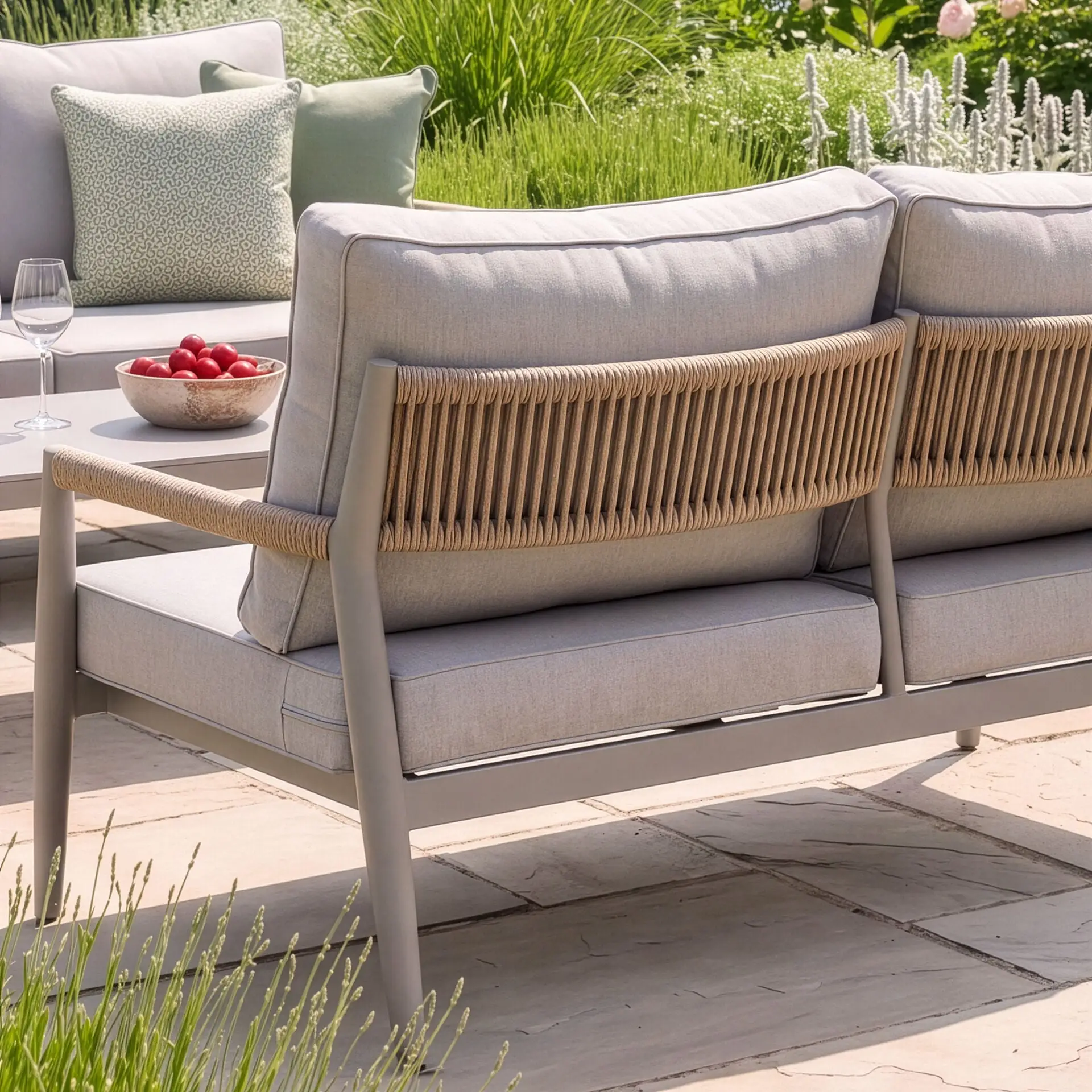 Cambridge Rattan Rope 2 Seat Sofa Set - 2 Armchairs & Sintered Stone Coffee Table