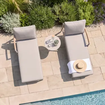 Cambridge Rattan Rope Double Sunlounger Set - Round Sintered Stone Coffee Table