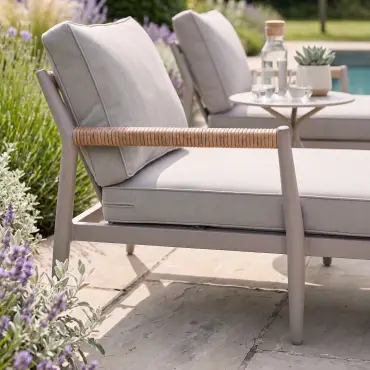Cambridge Rattan Rope Double Sunlounger Set - Round Sintered Stone Coffee Table