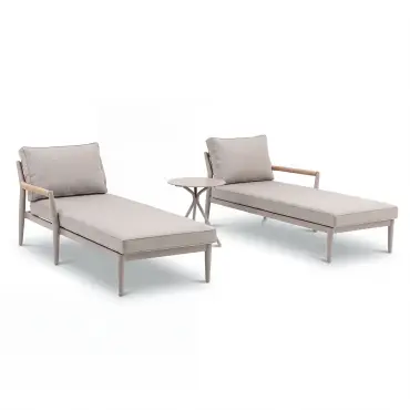 Cambridge Rattan Rope Double Sunlounger Set - Round Sintered Stone Coffee Table