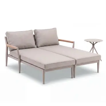 Cambridge Rattan Rope Double Sunlounger Set - Round Sintered Stone Coffee Table