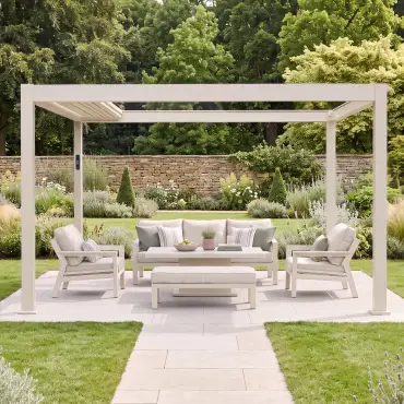 Aurora 3m x 4m Aluminium Retractable Roof Pergola with Solar Charging LED Lights - Latte