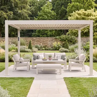 Aurora 3m x 4m Aluminium Retractable Roof Pergola with Solar Charging LED Lights - Latte