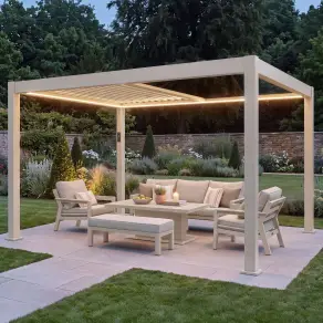 Aurora 3m x 4m Aluminium Retractable Roof Pergola with Solar Charging LED Lights - Latte