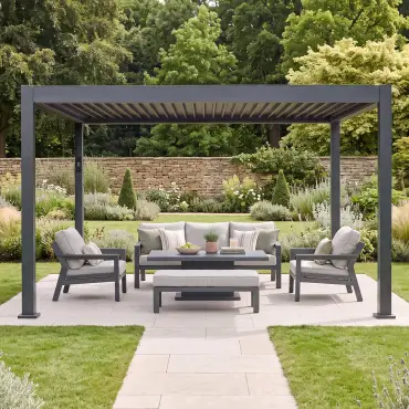 Aurora 3m x 4m Aluminium Retractable Roof Pergola with Solar Charging LED Lights - Grey