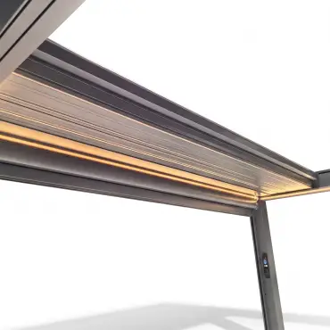 Aurora 3m x 4m Aluminium Retractable Roof Pergola with Solar Charging LED Lights - Grey