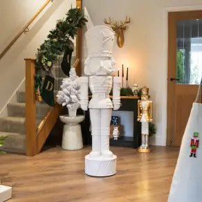 5ft Light Up Otto Wood-Look Nutcracker Figure - Plain White