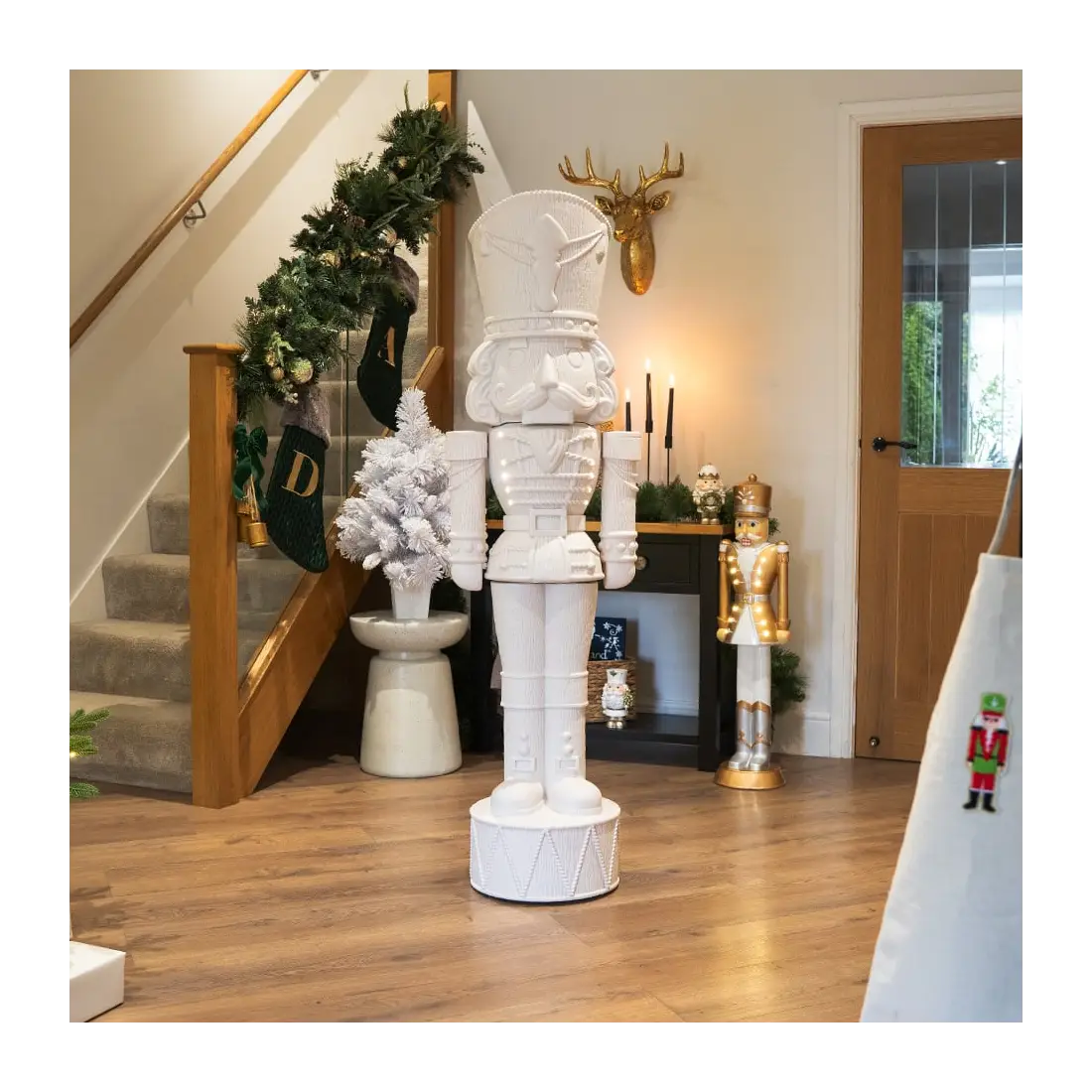 5ft Light Up Otto Wood-Look Nutcracker Figure - Plain White 5ft Light Up Otto Wood-Look Nutcracker Figure - Plain White