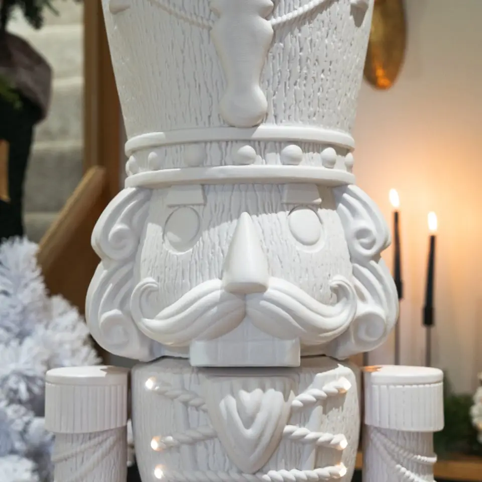 5ft Light Up Otto Wood-Look Nutcracker Figure - Plain White