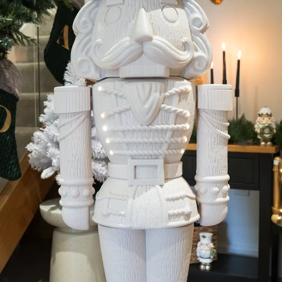5ft Light Up Otto Wood-Look Nutcracker Figure - Plain White