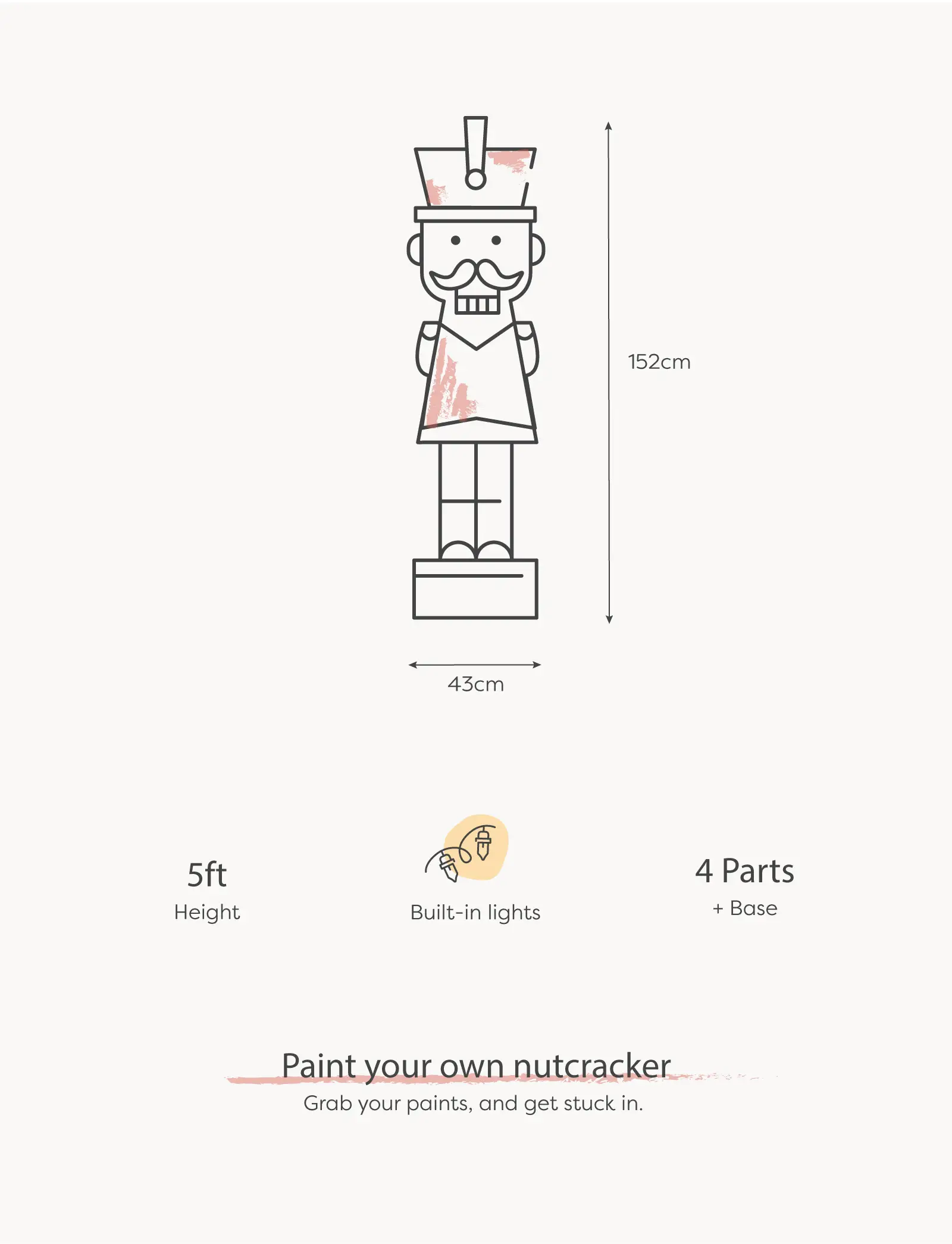 5ft Light Up Otto Wood-Look Nutcracker Figure - Plain White