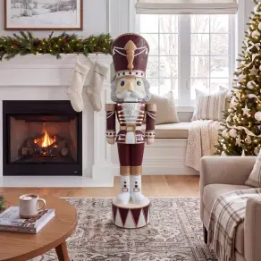 5ft Light Up Wood-Look Nutcracker Figure - Velvet & Vanilla 1.5m