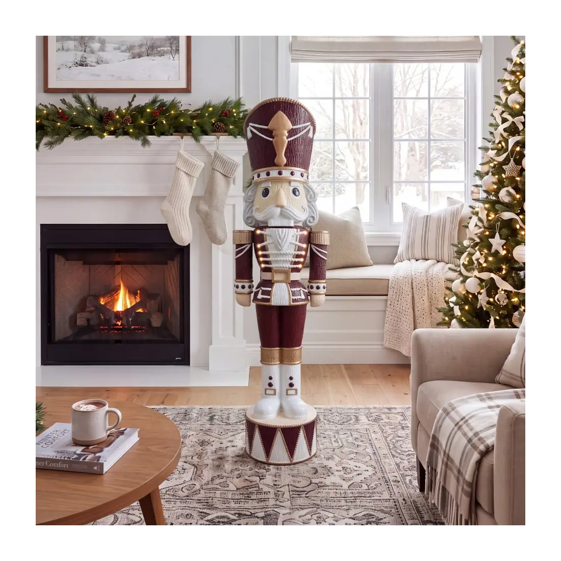 5ft Light Up Wood-Look Nutcracker Figure - Velvet & Vanilla 1.5m