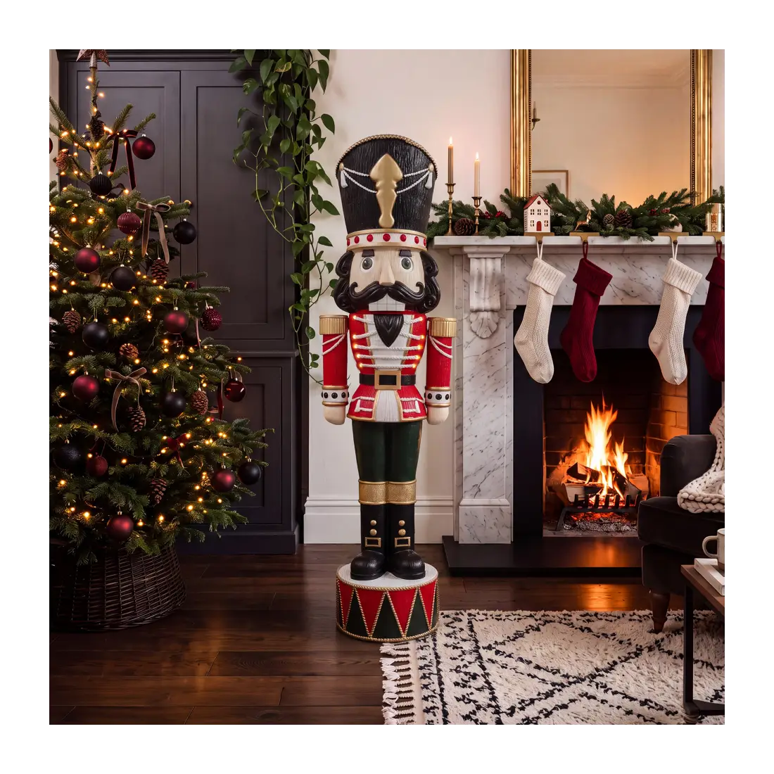 5ft Light Up Wood-Look Nutcracker Figure - Traditional Festive 1.5m