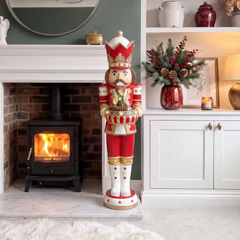 5ft Thom Large Musical Wood-Look Nutcracker Figure with Choo Train - 1.5m