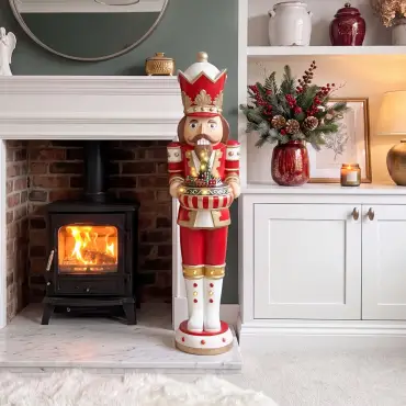 5ft Thom Large Musical Wood-Look Nutcracker Figure with Choo Train - 1.5m