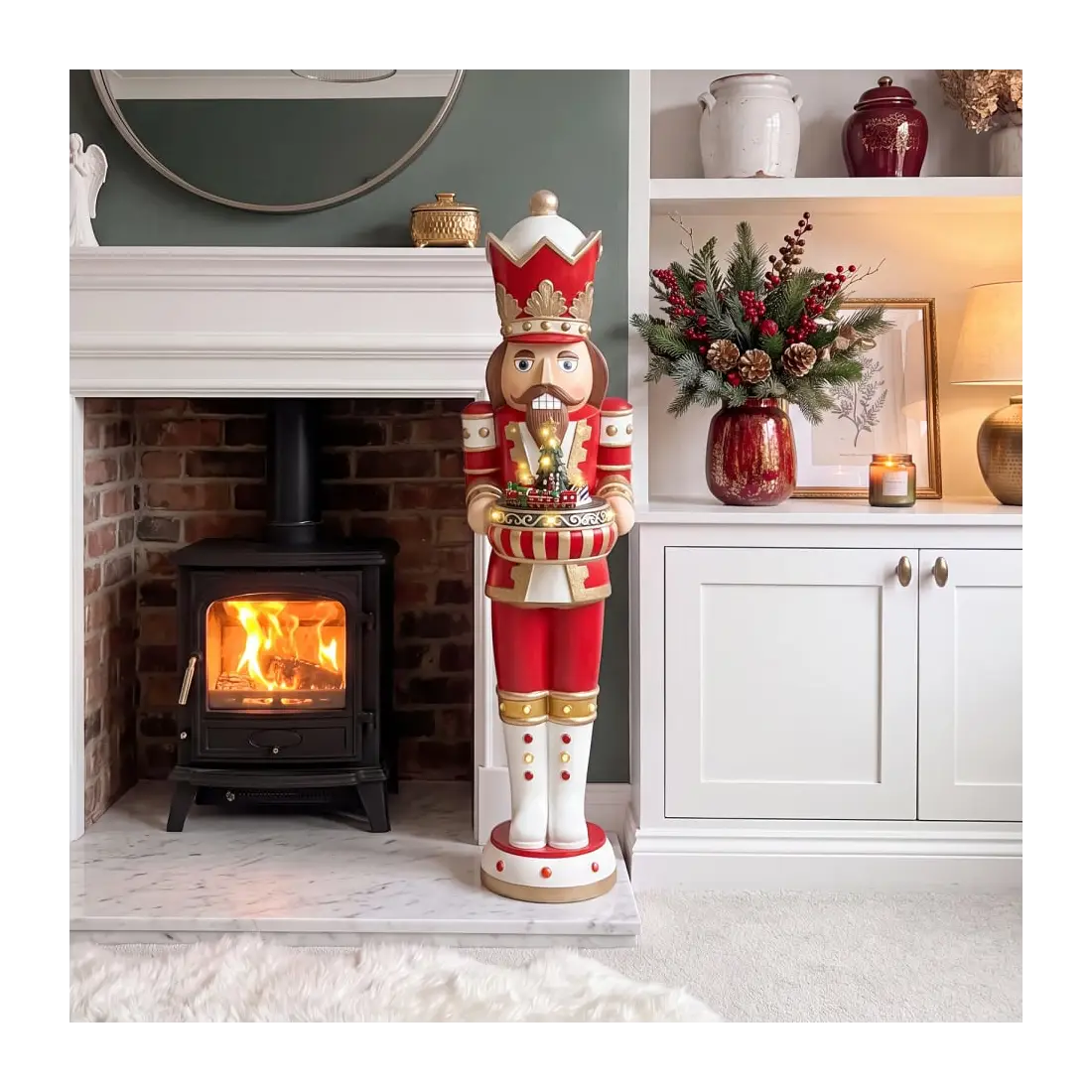 5ft Thom Large Musical Wood-Look Nutcracker Figure with Choo Train - 1.5m