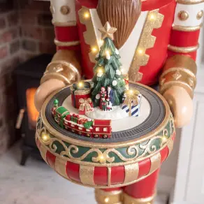 5ft Thom Large Musical Wood-Look Nutcracker Figure with Choo Train - 1.5m