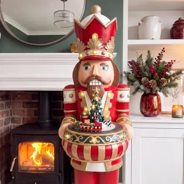 5ft Thom Large Musical Wood-Look Nutcracker Figure with Choo Train - 1.5m