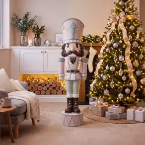 5ft Light Up Wood-Look Nutcracker Figure in Gum Drop Swizzle - 1.5m