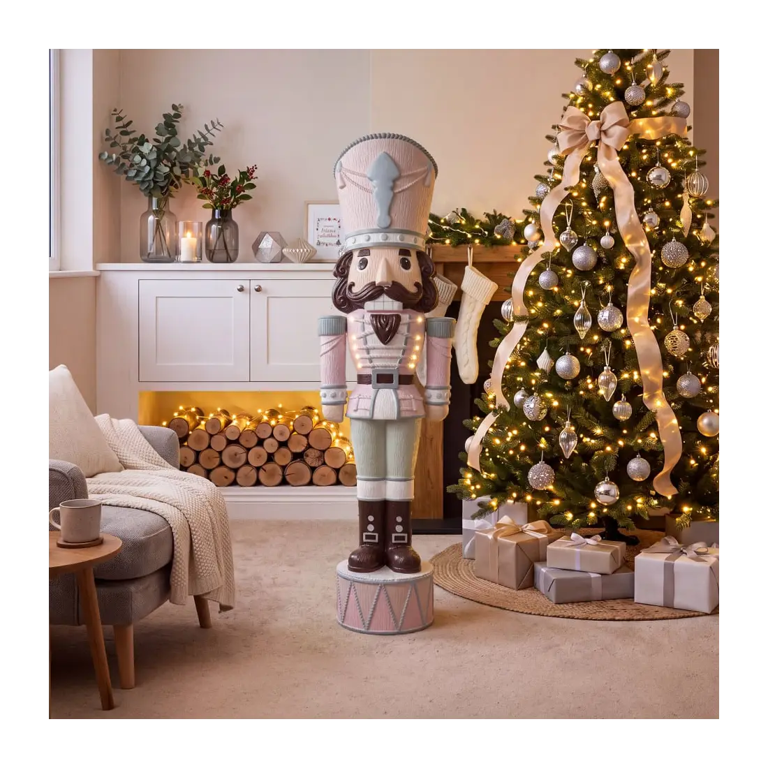 5ft Light Up Wood-Look Nutcracker Figure in Gum Drop Swizzle - 1.5m 5ft Light Up Wood-Look Nutcracker Figure in Gum Drop Swizzle - 1.5m