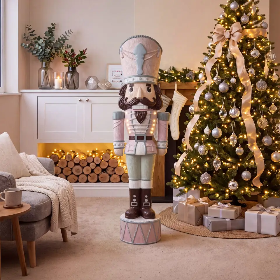 5ft Light Up Wood-Look Nutcracker Figure in Gum Drop Swizzle - 1.5m