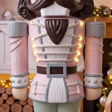 5ft Light Up Wood-Look Nutcracker Figure in Gum Drop Swizzle - 1.5m