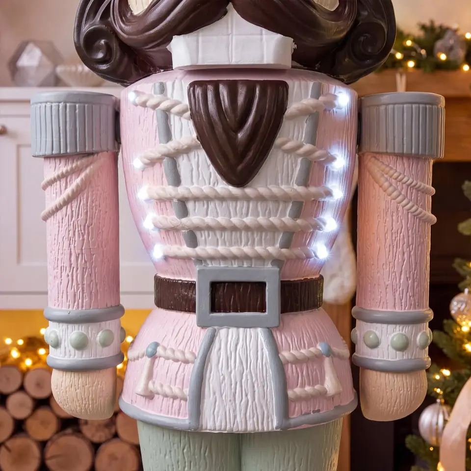 5ft Light Up Wood-Look Nutcracker Figure in Gum Drop Swizzle - 1.5m