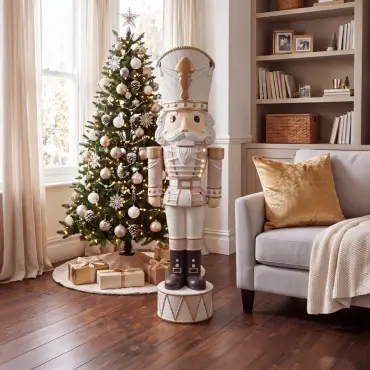 5ft Light Up Wood-Look Nutcracker Figure in Natural Luxe - 1.5m
