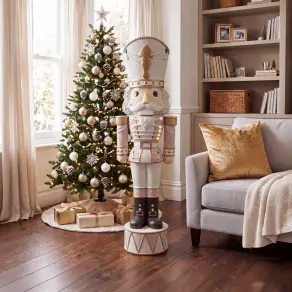 5ft Light Up Wood-Look Nutcracker Figure in Natural Luxe - 1.5m