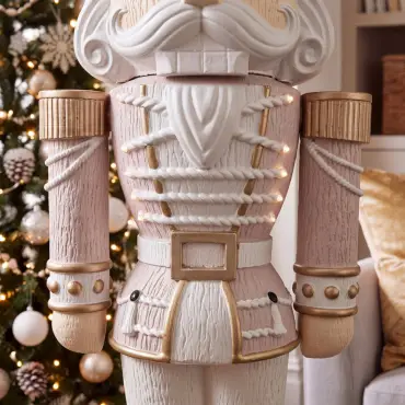 5ft Light Up Wood-Look Nutcracker Figure in Natural Luxe - 1.5m