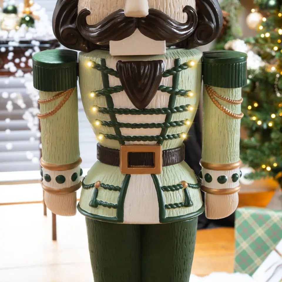 5ft Light Up Wood-Look Nutcracker Figure - Mistletoe & Thyme 1.5m