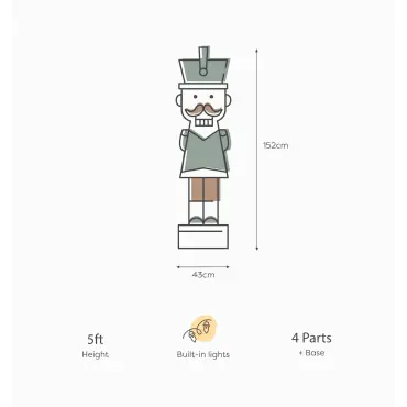 5ft Light Up Wood-Look Nutcracker Figure - Mistletoe & Thyme 1.5m