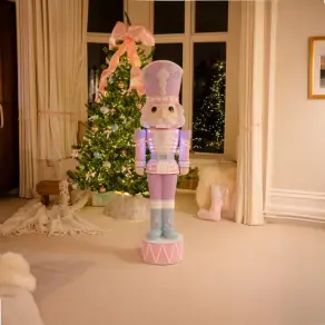 5ft Light Up Wood-Look Nutcracker Figure - Iced Frosting 1.5m