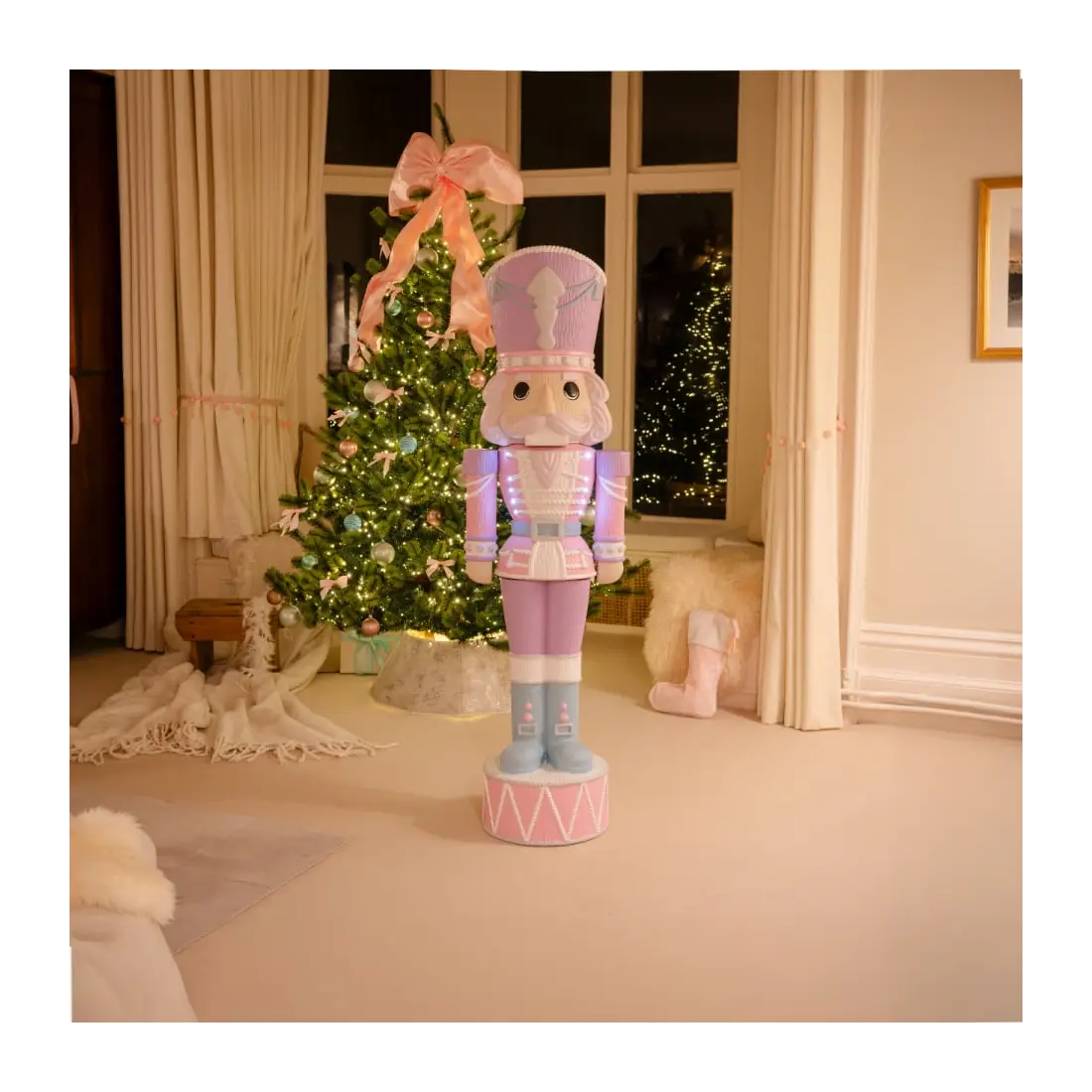 5ft Light Up Wood-Look Nutcracker Figure - Iced Frosting 1.5m