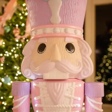 5ft Light Up Wood-Look Nutcracker Figure - Iced Frosting 1.5m