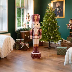 5ft Light Up Wood-Look Nutcracker Figure - Mulled Wine 1.5m