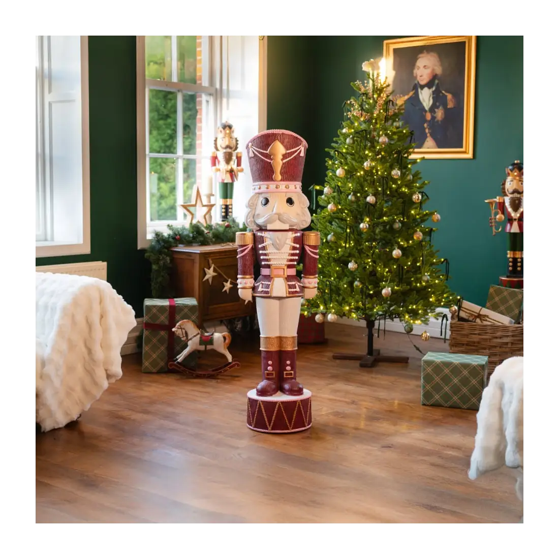 5ft Light Up Wood-Look Nutcracker Figure - Mulled Wine 1.5m 5ft Light Up Wood-Look Nutcracker Figure - Mulled Wine 1.5m