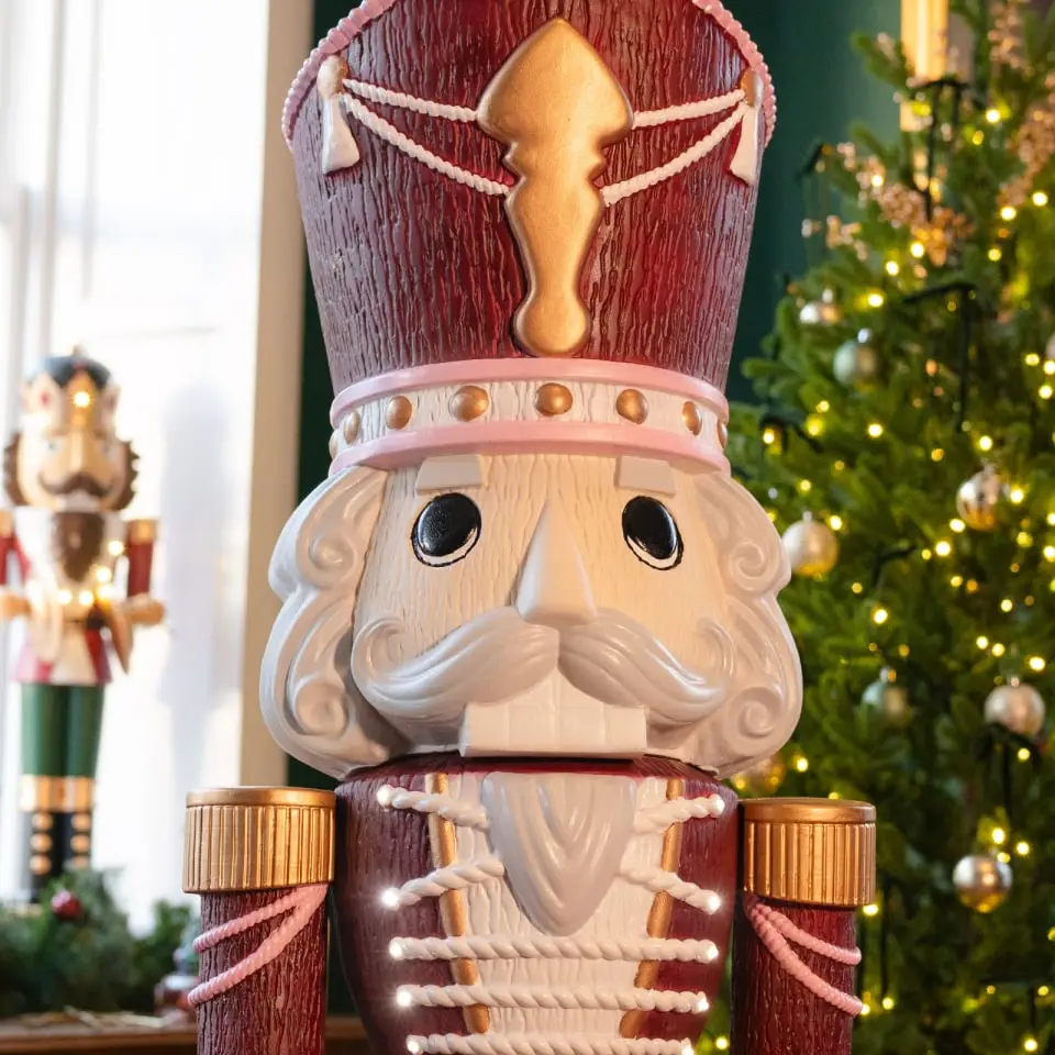 5ft Light Up Wood-Look Nutcracker Figure - Mulled Wine 1.5m
