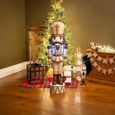 5ft Light Up Wood-Look Nutcracker Figure - Brandy Butter 1.5m