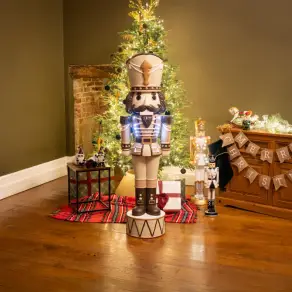 5ft Light Up Wood-Look Nutcracker Figure - Brandy Butter 1.5m