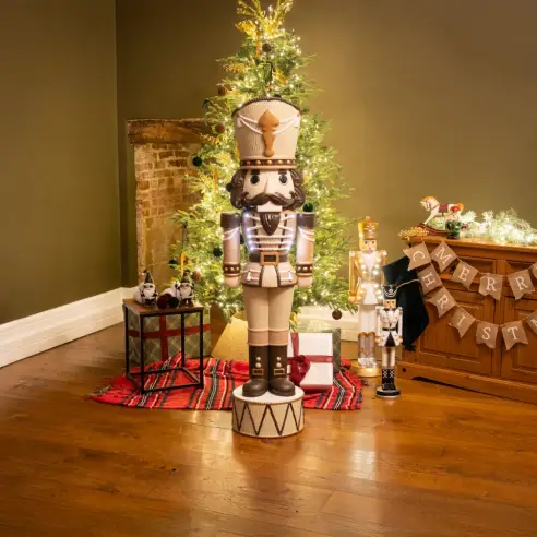 5ft Light Up Wood-Look Nutcracker Figure - Brandy Butter 1.5m
